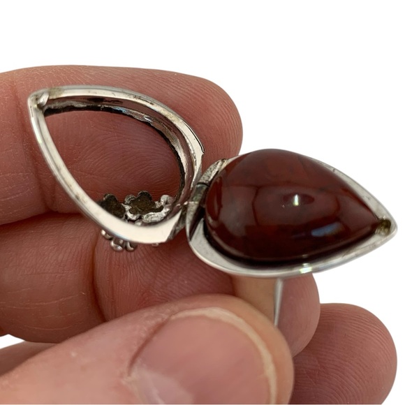 STERLING SILVER 925 TEARDROP FLOWER RED MAROON REMOVABLE CABOCHON RING SIZE 8.5 - Picture 3 of 10